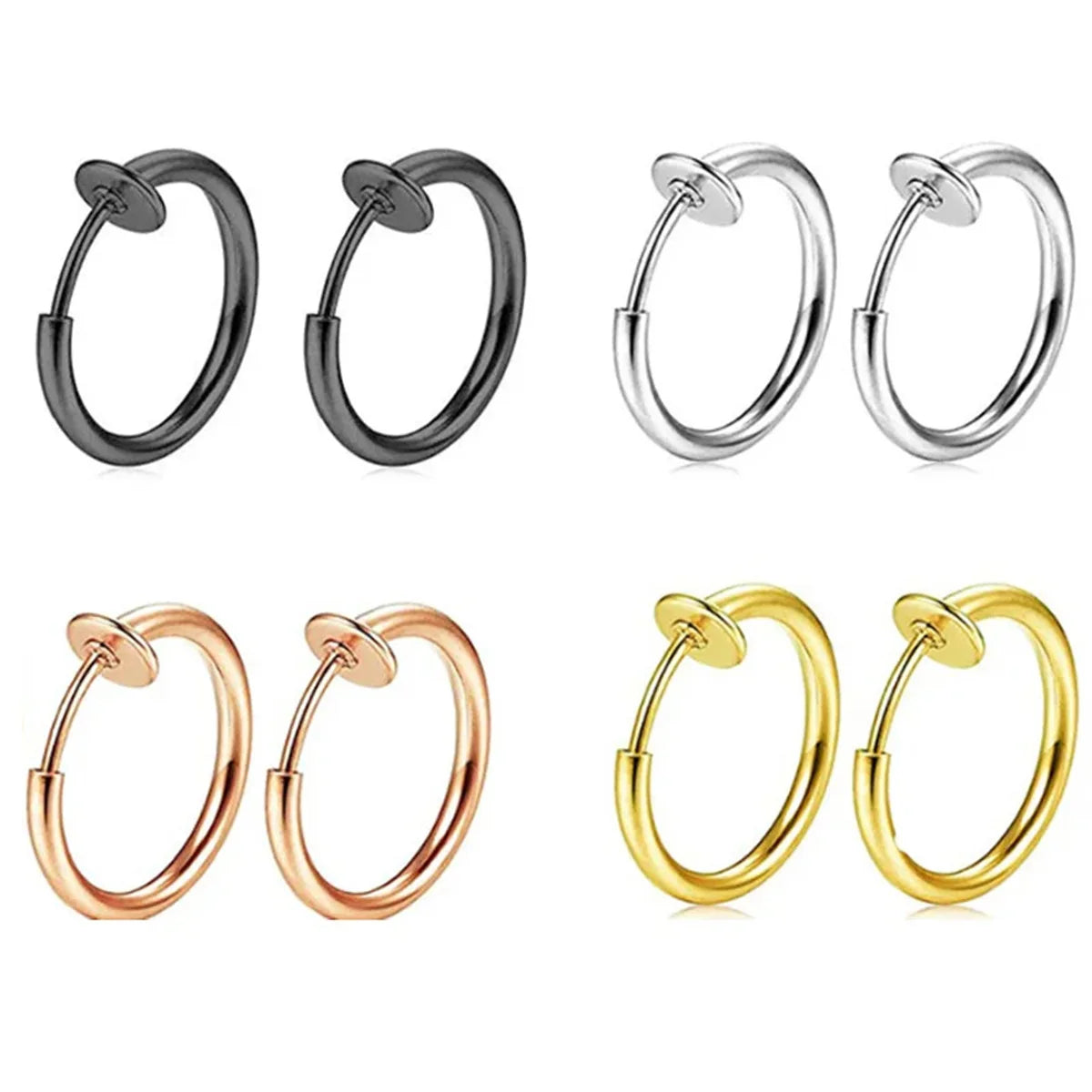 2/8pcs Fake Nose Ring Hoops, Clip on Ear Fake Septum Ring Non Piercing Spring Hoop Earrings Lip Ring Fake Cartilage Earrings