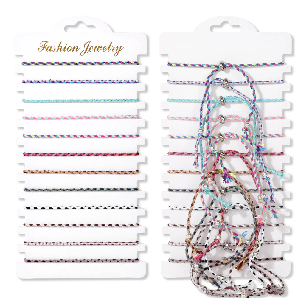 Wholesale 12Pcs/Set Colorful Natural Stone Bracelets Adjustable Rope Braided Bracelet Handmade Bohemia Bracelets with Cards