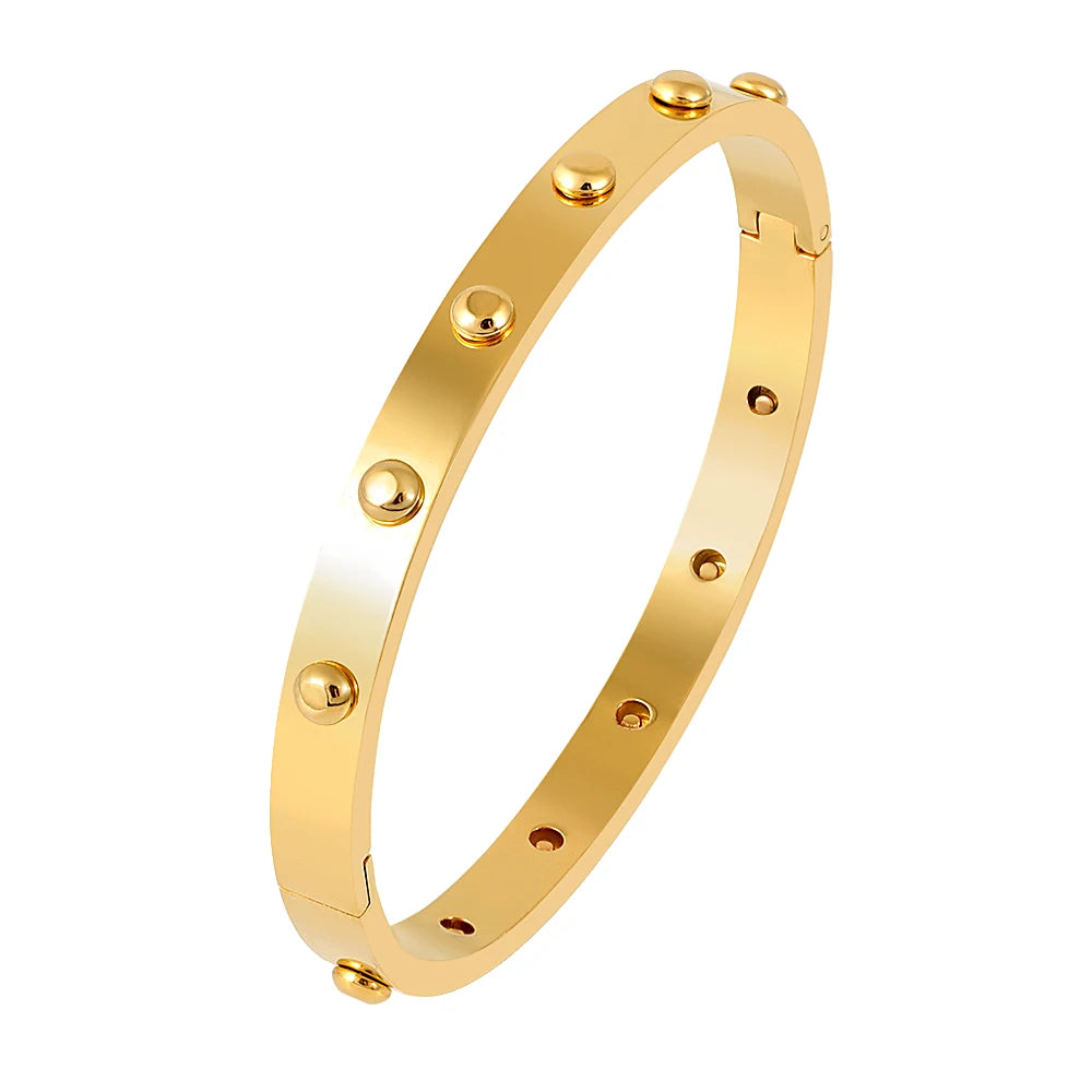 Trendy Round Ball Beaded Bracelets Bangles High Quality Stainless Steel Twist Balls Dots Bead Bangle for Women Jewelry Wholesale