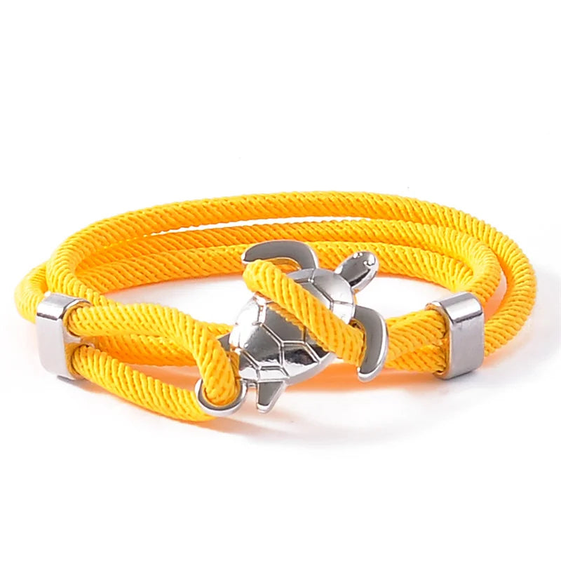 Male Silver Color Sea Turtle Rope Bracelets For Women Men Wristband Jewelry High Quality Milan Line Pure Hand Knitting Bracelet