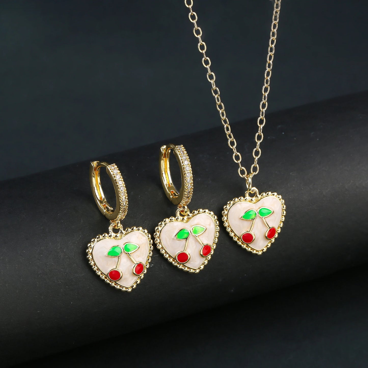 Light Luxury Crystal Zirconia Red Cherry Jewelry Set Earrings Necklace for Women Girls Sweet Jewelry Accessories Party Gifts