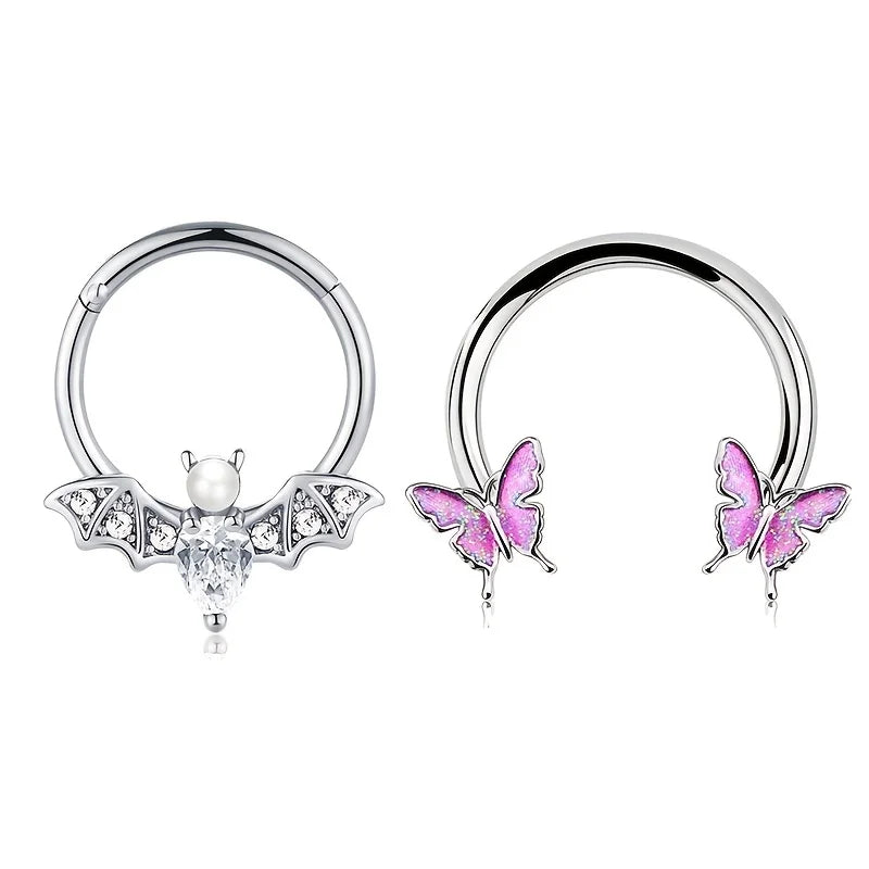 2Pcs 16G Stainless Steel Butterfly Hinged Septum Nose Ring Hoops,BCR Horseshoe Cartilage Daith Helix Rook Conch Piercing Jewelry