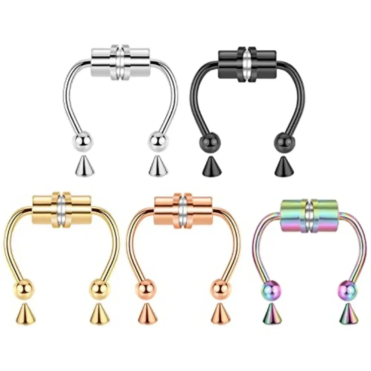1/2/3/4/5pcs Fake Magnetic Stainless Steel Nose Rings,Non Piercing Septum Rings Magnetic Nose Ring Clipped Onto The Nose