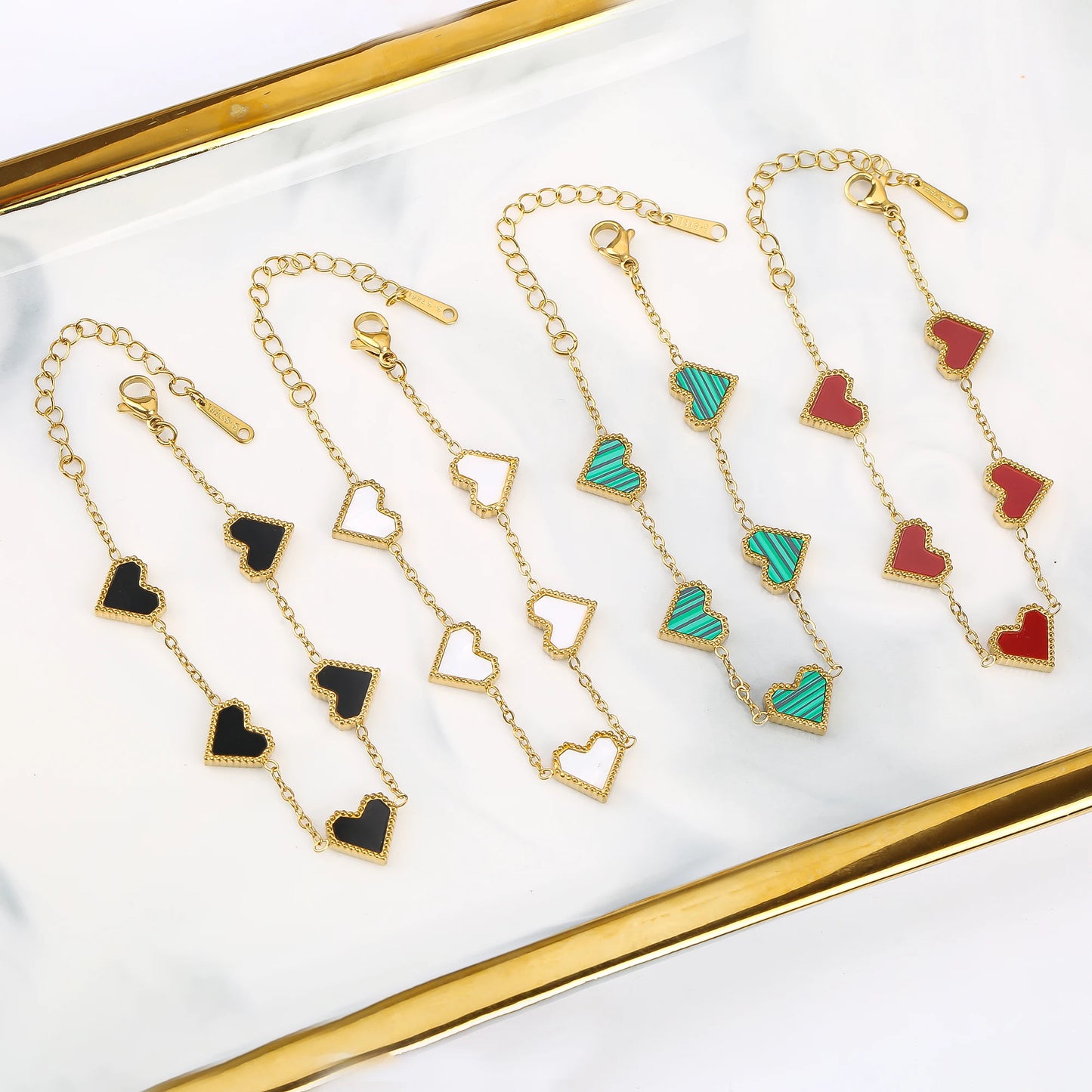3Pcs 18k Gold-Plated Heart Shape Necklace Earrings Bracelet Jewelry Set Classic For Woman Fashion Party Jewelry Gift Daily Wear
