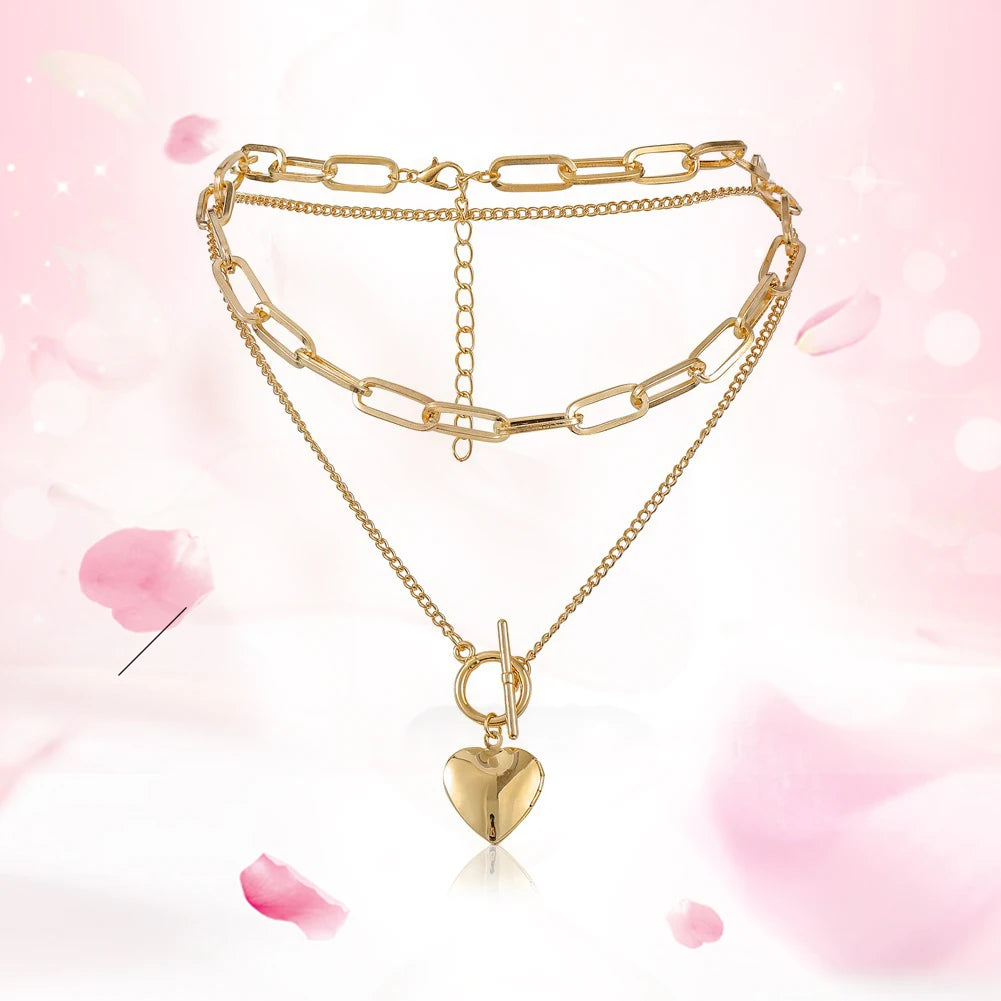 Alloy Pendant Necklace Love Heart Pendant Fashion Women Chunky Chain Necklace OT Buckle for Gift for Party Wedding Travel