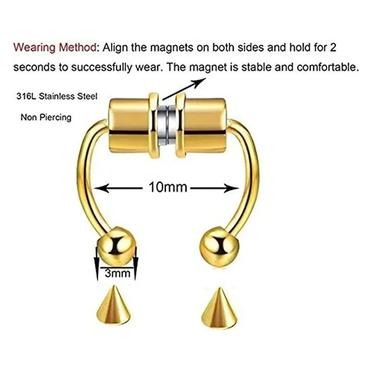 1/2/3/4/5pcs Fake Magnetic Stainless Steel Nose Rings,Non Piercing Septum Rings Magnetic Nose Ring Clipped Onto The Nose