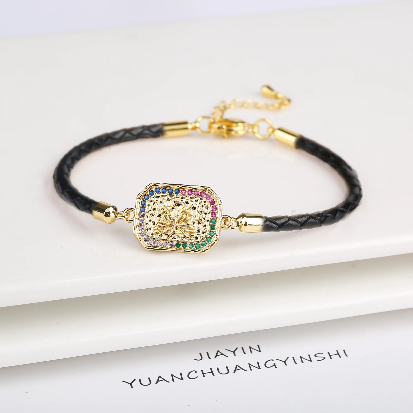 Personalized Square Geometric Star Zirconia Leather Braided Adjustable Bracelet Temperament for Women Party Jewelry Couple Gift