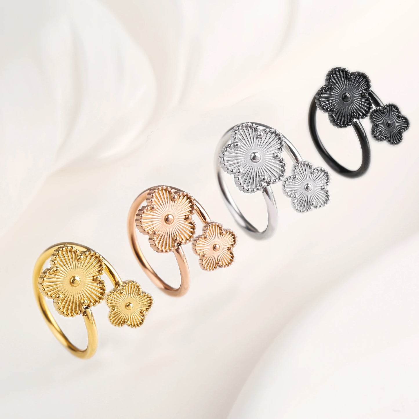 New Arrival Plant Five-Leaf Flower Stainless Steel Open Ring Personalized For Man Woman Fashion Party Jewelry Accessories Clover