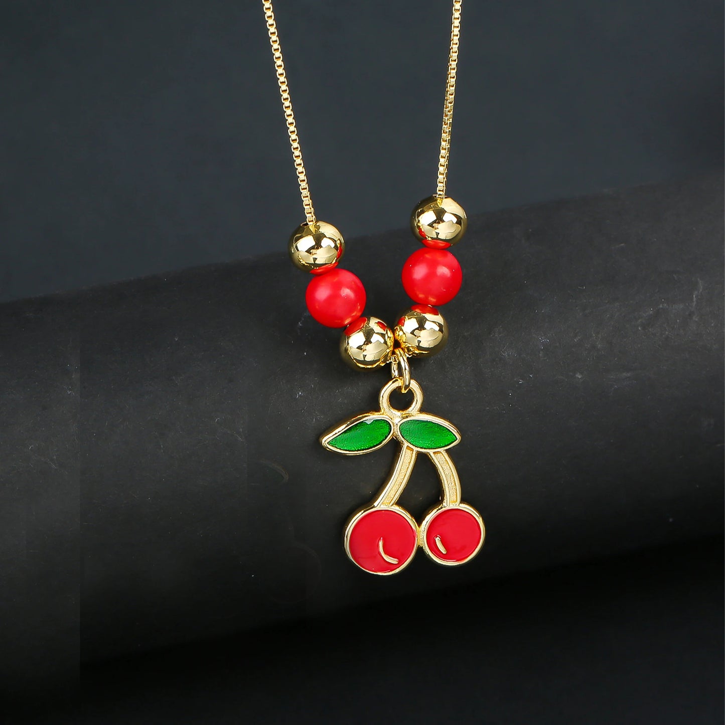 Hot Sale Crystal Red Cherry Pendant Necklace For Woman Gold Plated Fruit Collarbone Chain Fashion Daily Party Jewelry Gift