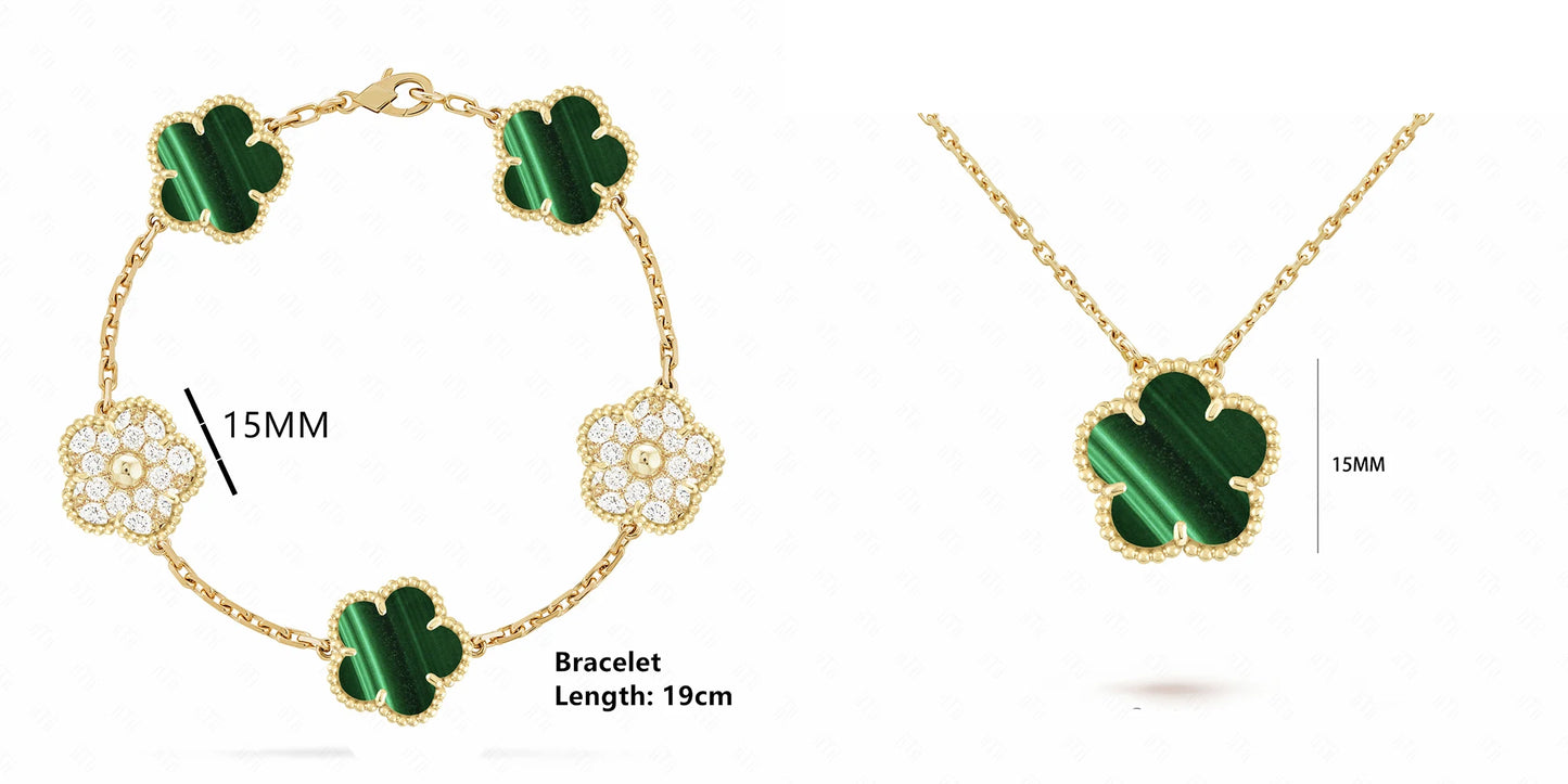 Simple 15mm Natural Shell Stone Five-Leaf Flower Set Bracelet Necklace Classic Flower Woman Jewelry Sets For Party Daily Wear