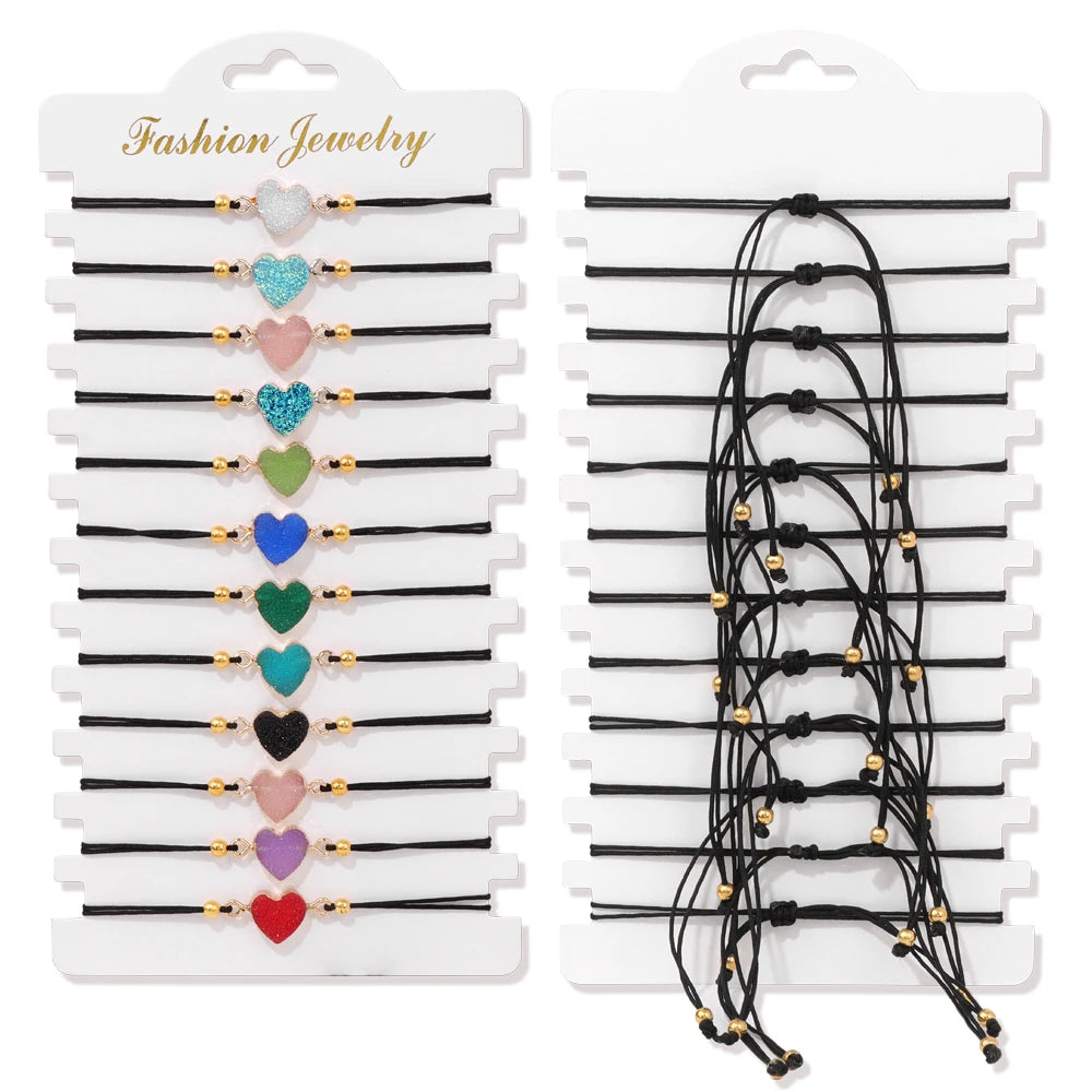 Wholesale 12Pcs/Set Colorful Natural Stone Bracelets Adjustable Rope Braided Bracelet Handmade Bohemia Bracelets with Cards