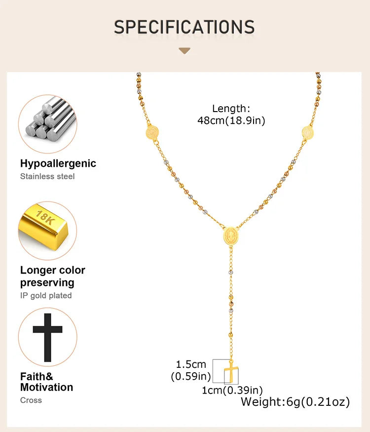 Stainless Steel St. Benedict's Rosary Necklace, Christian Cross Crucifix Pendant, Religious Necklace for Women, Catholic Jewelry