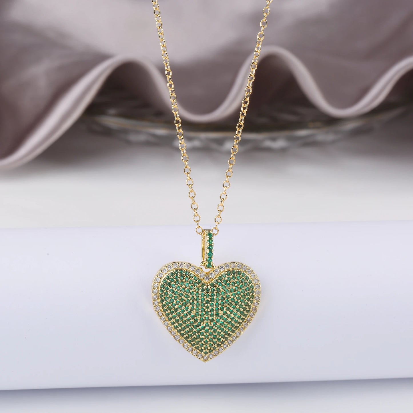 4 Colours Shiny Cubic Zirconia Heart Shape Pendant Necklace Romantic for Woman Girl Party Anniversary Jewellery Gift Accessory