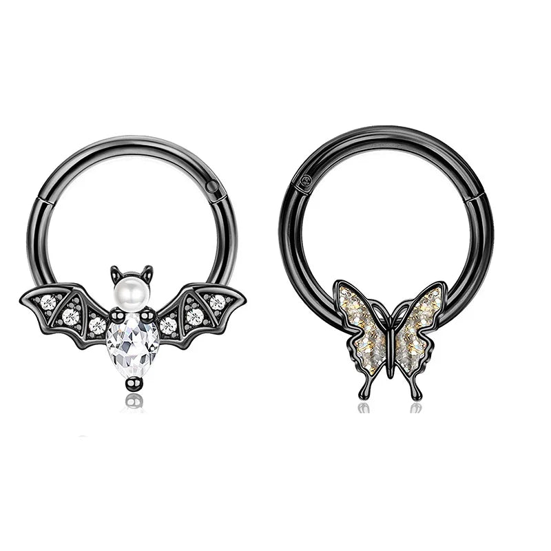 2Pcs 16G Stainless Steel Butterfly Hinged Septum Nose Ring Hoops,BCR Horseshoe Cartilage Daith Helix Rook Conch Piercing Jewelry