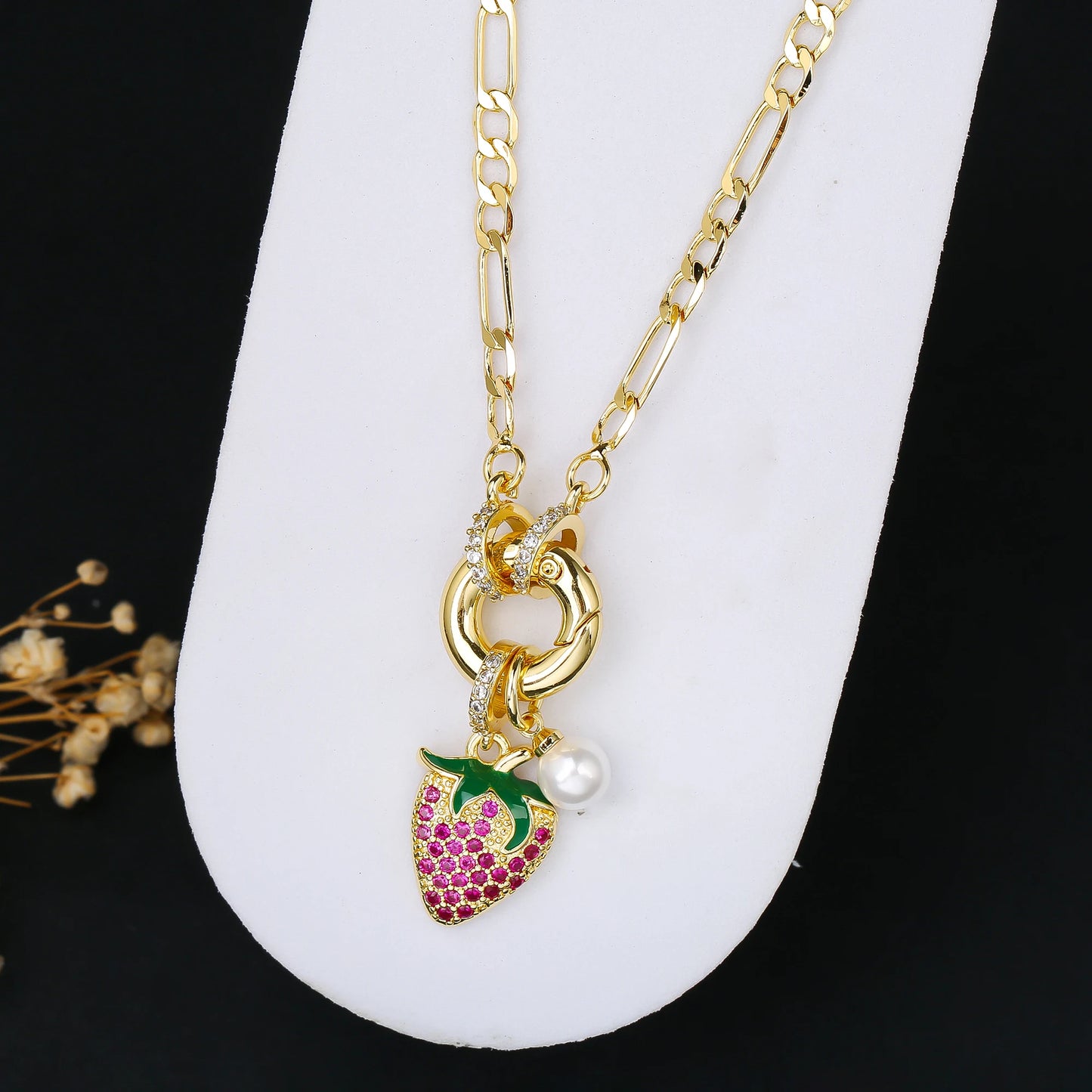9 Color Fruit Cherry Strawberry Crystal Pendant Necklace 3:1 Chain Jewelry Lucky for Woman Casual Holiday Aesthetic Jewelry Gift