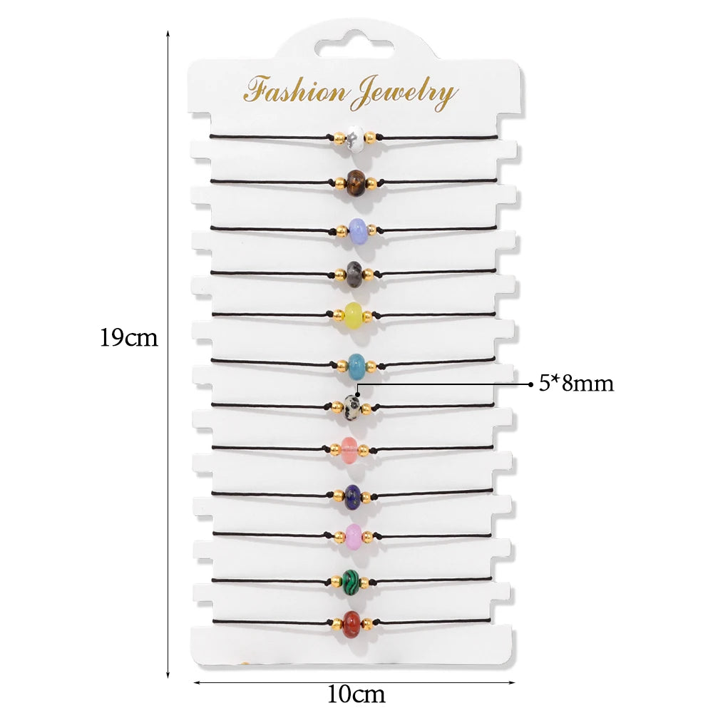 Wholesale 12Pcs/Set Colorful Natural Stone Bracelets Adjustable Rope Braided Bracelet Handmade Bohemia Bracelets with Cards