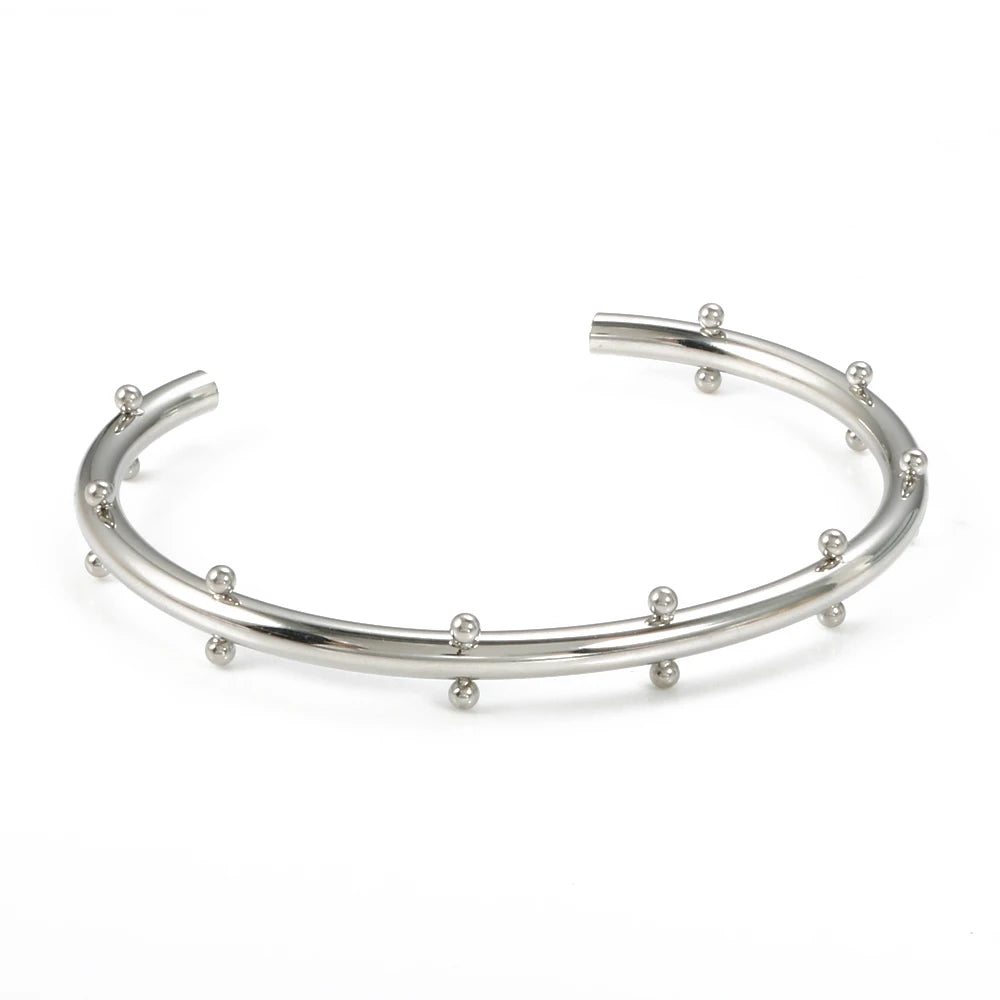 Trendy Round Ball Beaded Bracelets Bangles High Quality Stainless Steel Twist Balls Dots Bead Bangle for Women Jewelry Wholesale