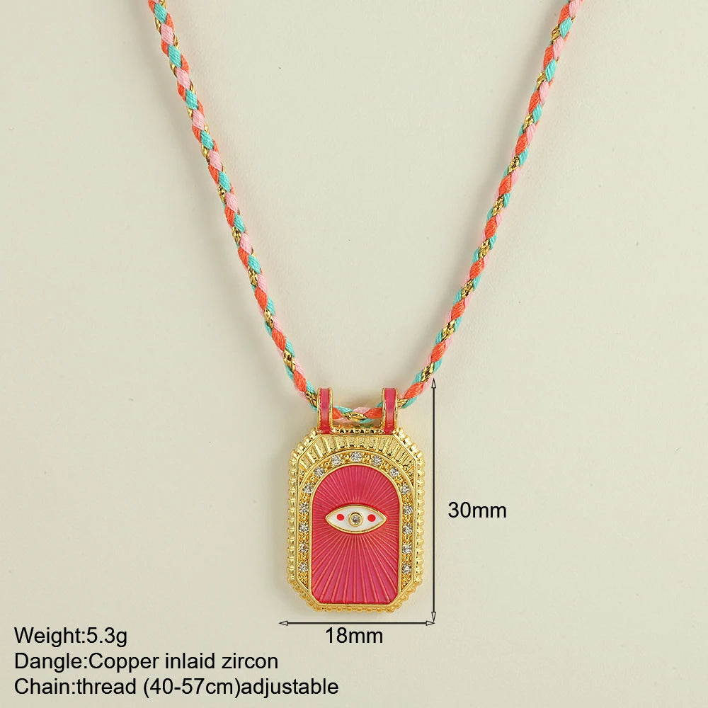 Bohemian POP Art Heart Necklace For Women Gothic Evil Blue Eye Collars Handwoven Wool Chain Choker Tarot Card Summer Jewelry