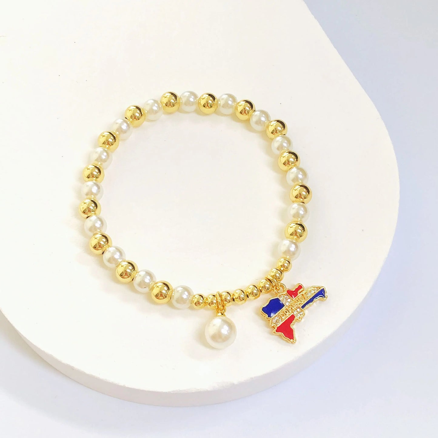 New Fashion Venezuelan Mexican Dominican Map Pendant Woven Pearl Chain Bracelet for Men Women Party Jewelry National Day Gift