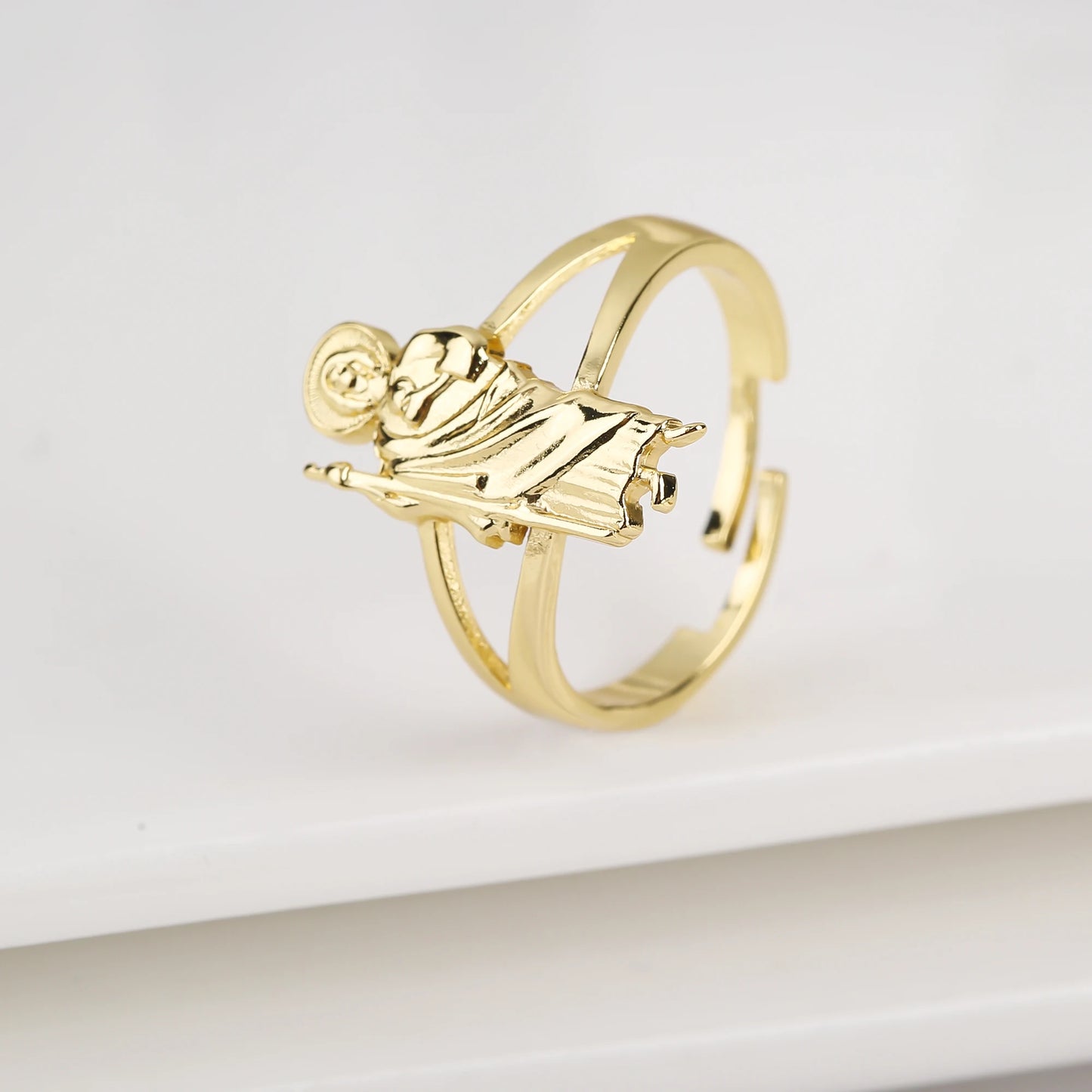 Gold Plated Classic Religious Character St. Jude Adjustable Ring Fashion for Man Woman Party Wedding Jewelry Gift Daily Wear