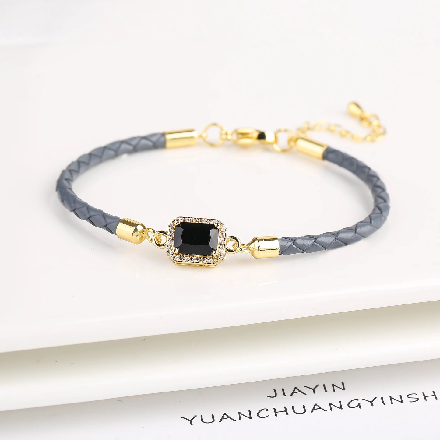 5 Color Shiny Zircon Square Crystal Bracelet Simple Woman Adjustable Leather Bracelet Elegant for Party Jewelry Gift Wholesale