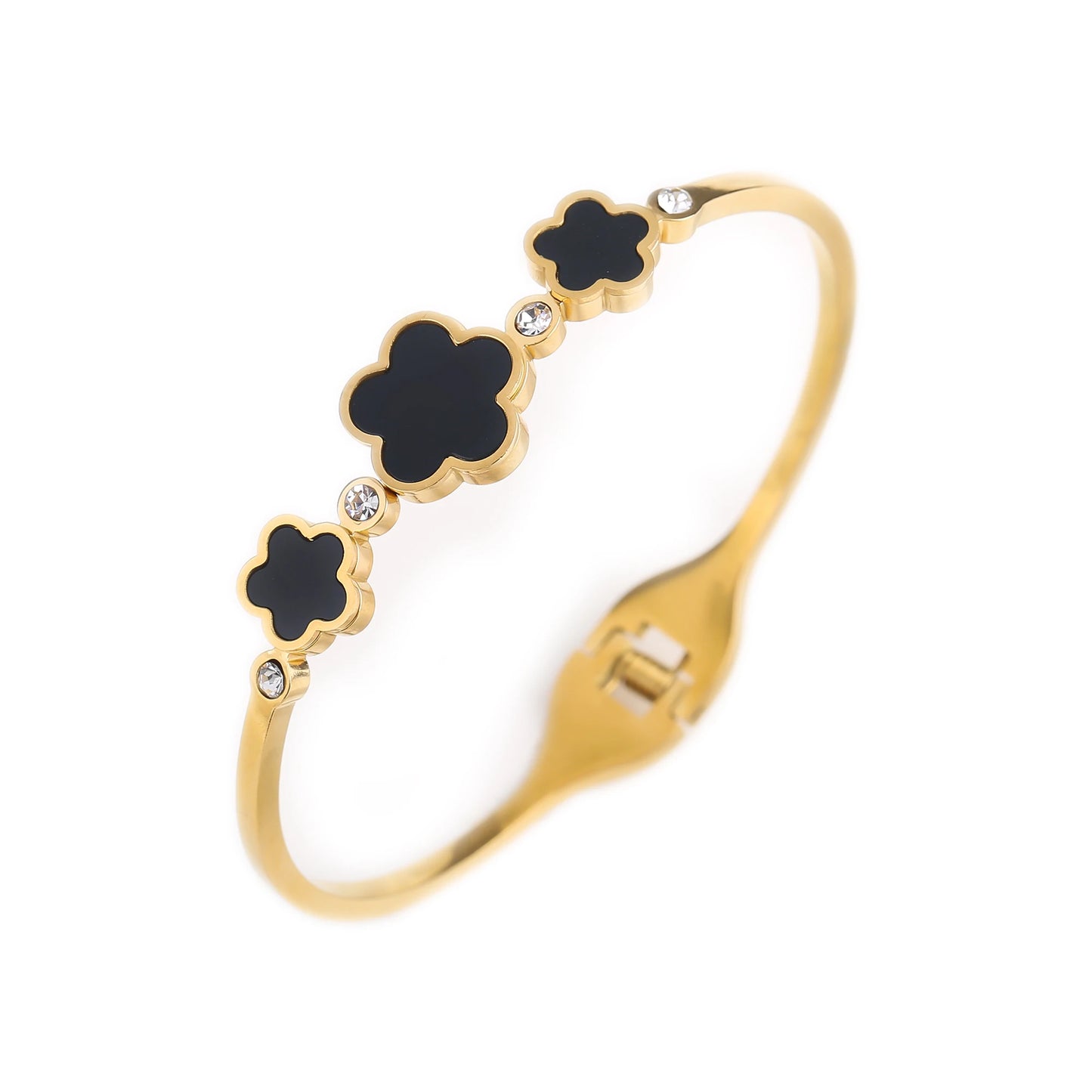 Classic Luxury Stainless Steel Five-Leaf Flower Open Bracelet Simple For Woman Girl New Fashion Party Anniversary Jewelry Clover