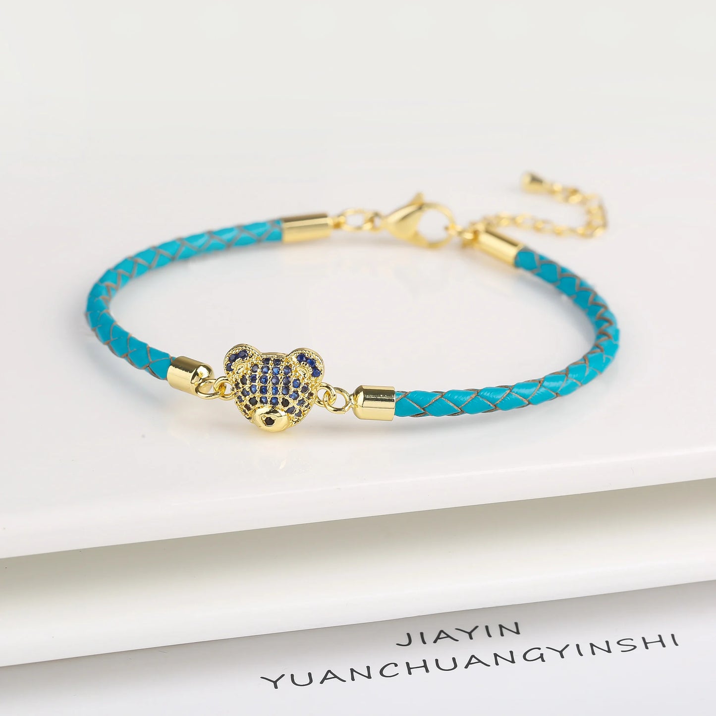 Adjustable Leather Braided Zirconia Bear Bracelet Classic Woman Animal Bracelet Fashion for Party Jewelry Gift Accessories