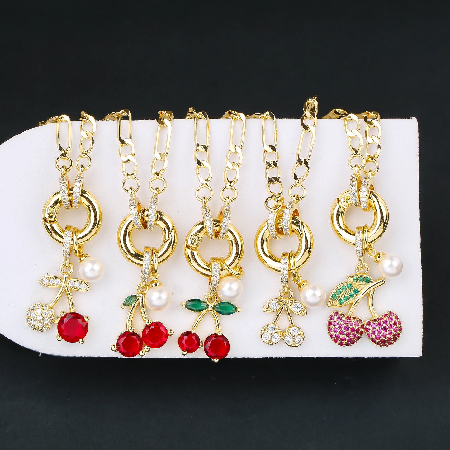 9 Color Fruit Cherry Strawberry Crystal Pendant Necklace 3:1 Chain Jewelry Lucky for Woman Casual Holiday Aesthetic Jewelry Gift