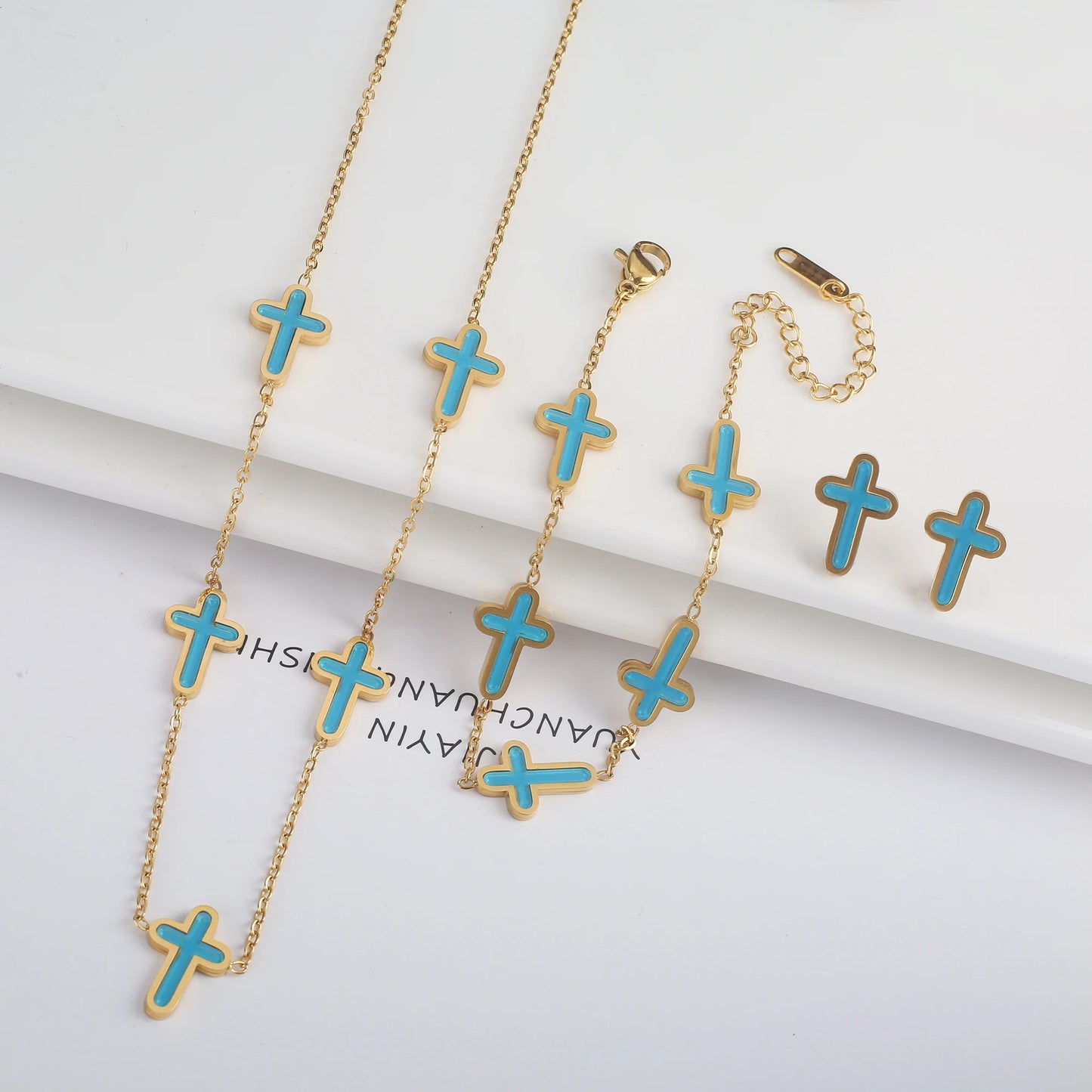 3PCS Hot Sale Stainless Steel Cross Bracelet Jewelry Set Necklace Earrings Charming for Women Luxury Daily Party Jewelry Gift