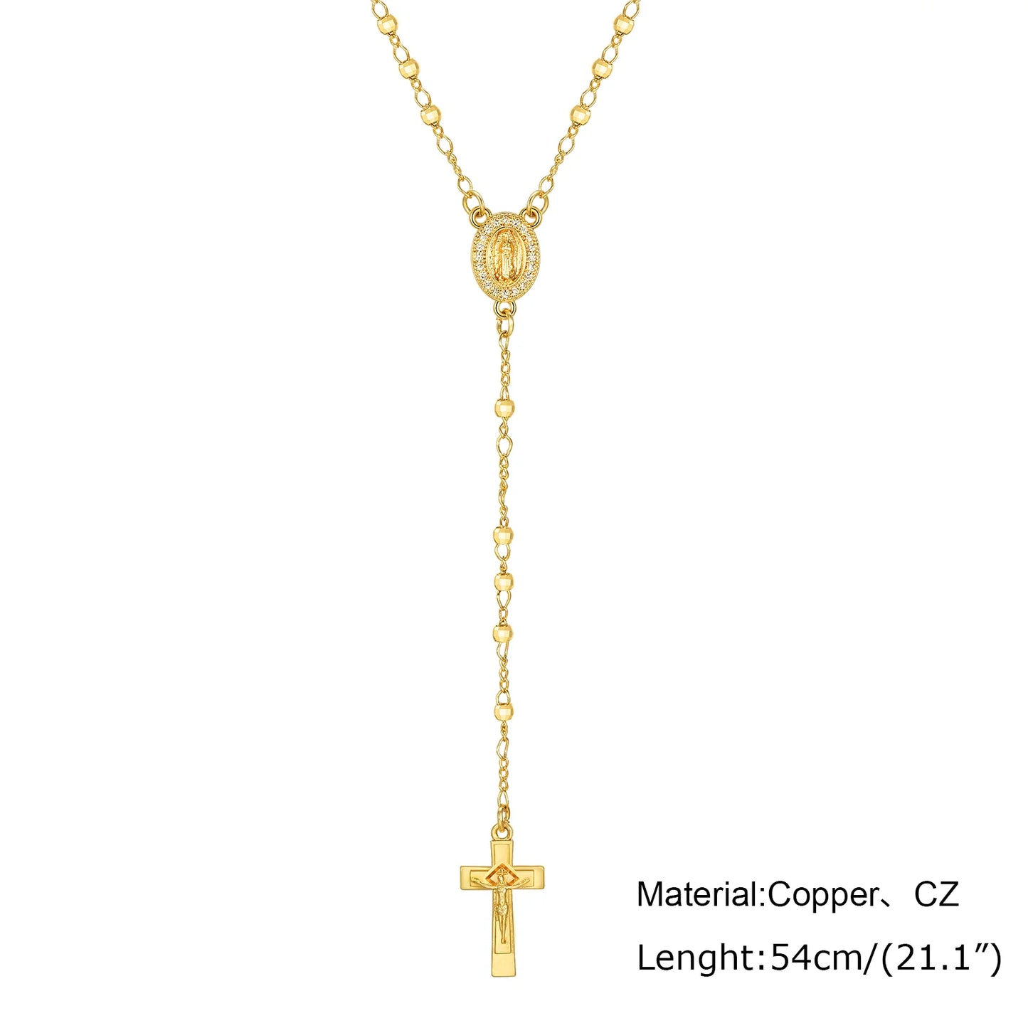 Y-Shaped Religious Virgin Mary Beaded Necklace for Women, Holy Rosary Cross Jesus Pendant Necklace,Christianity Prayer Jewelry