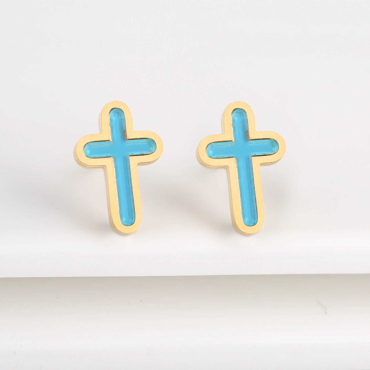 7 Colors New Design Cross Stainless Steel Classic Studs Earrings High Quality Minimalist Wedding Anniversary Woman Jewelry Gift