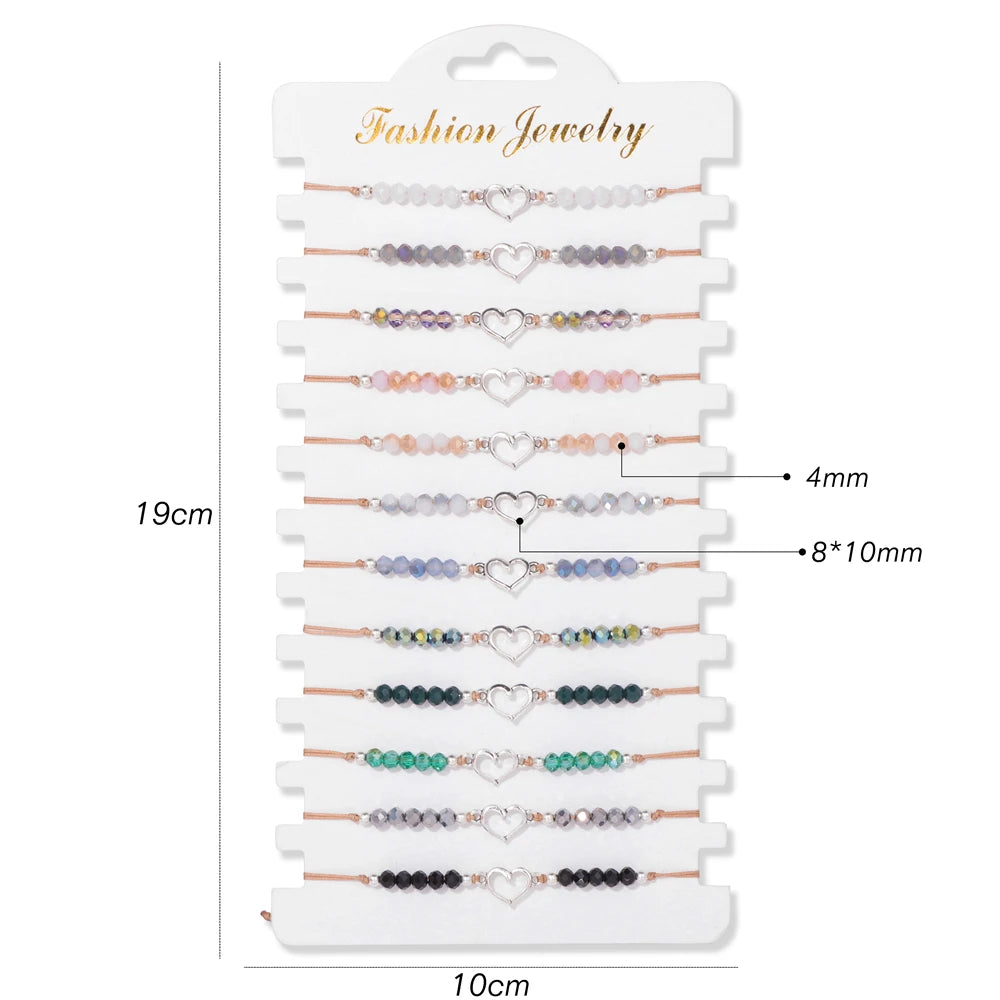 Wholesale 12Pcs/Set Colorful Natural Stone Bracelets Adjustable Rope Braided Bracelet Handmade Bohemia Bracelets with Cards