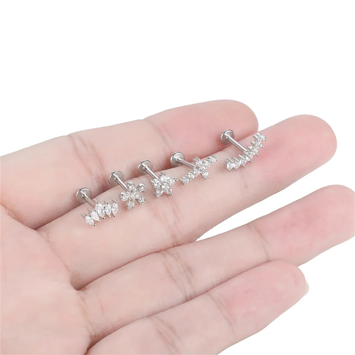 1/5Pcs 316L Stainless Steel Delicate Flower Tragus Cartilage Stud Earring,Internally Threade Daith Helix Ear Piercing Jewelry