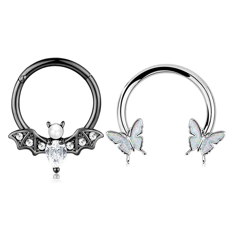 2Pcs 16G Stainless Steel Butterfly Hinged Septum Nose Ring Hoops,BCR Horseshoe Cartilage Daith Helix Rook Conch Piercing Jewelry