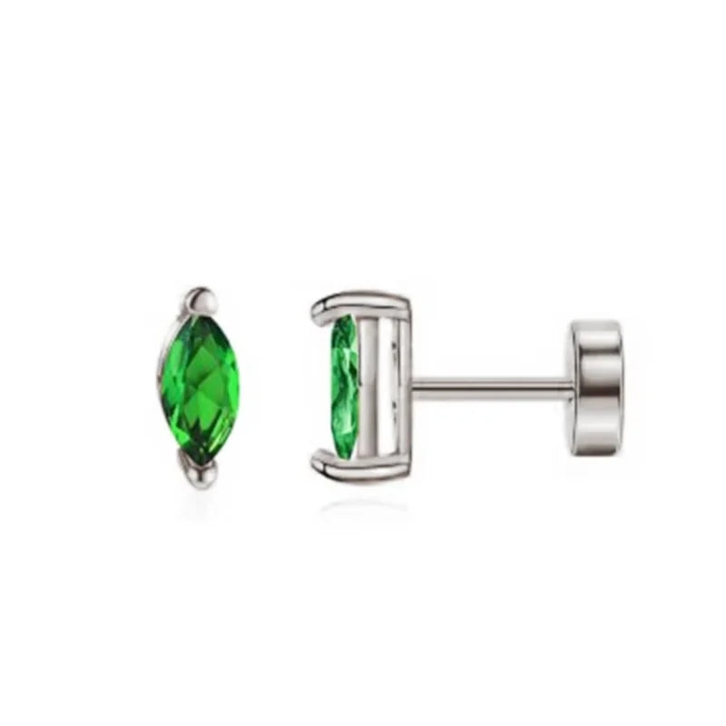 2Pcs Delicate Hypoallergenicity 18K Gold Green Gemstone Flat Back Earrings for Women Girls,Fashion Small Hoop Earrings Jewelry