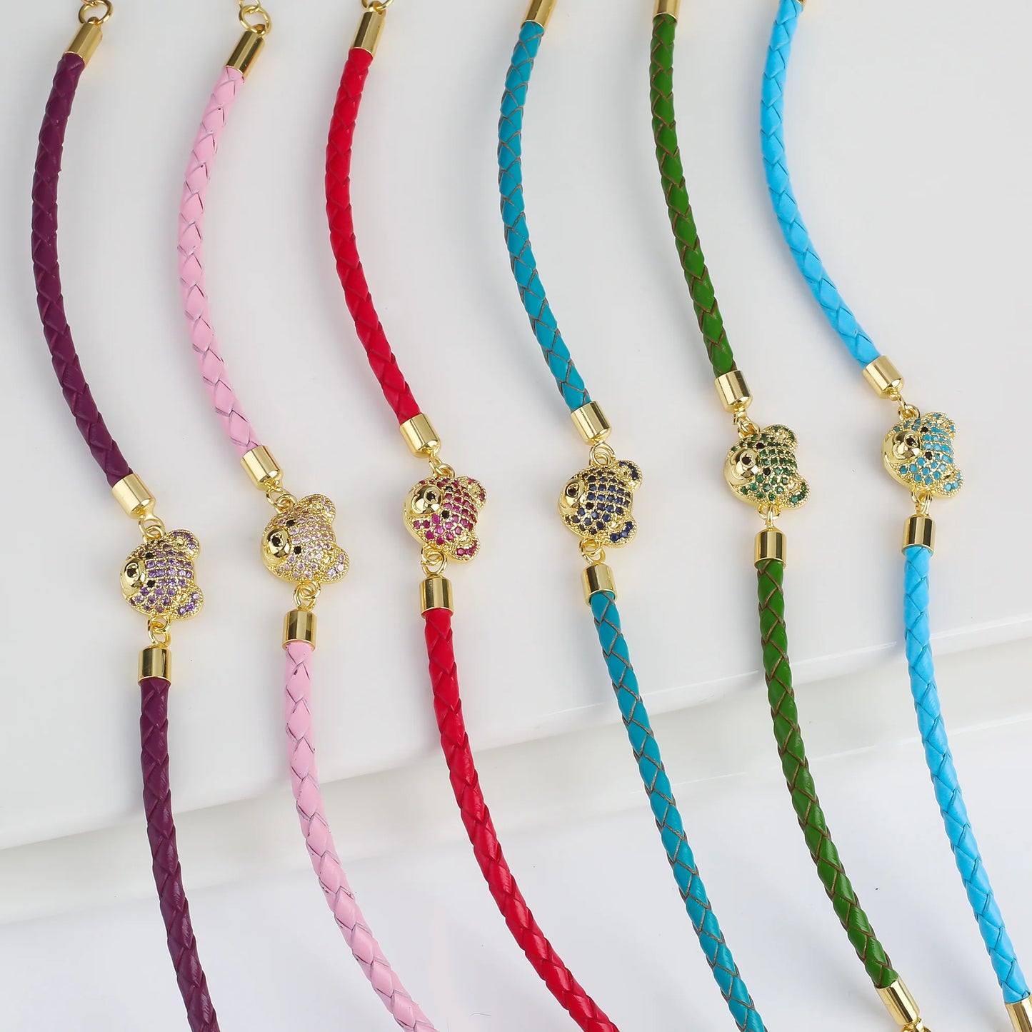 Adjustable Leather Braided Zirconia Bear Bracelet Classic Woman Animal Bracelet Fashion for Party Jewelry Gift Accessories