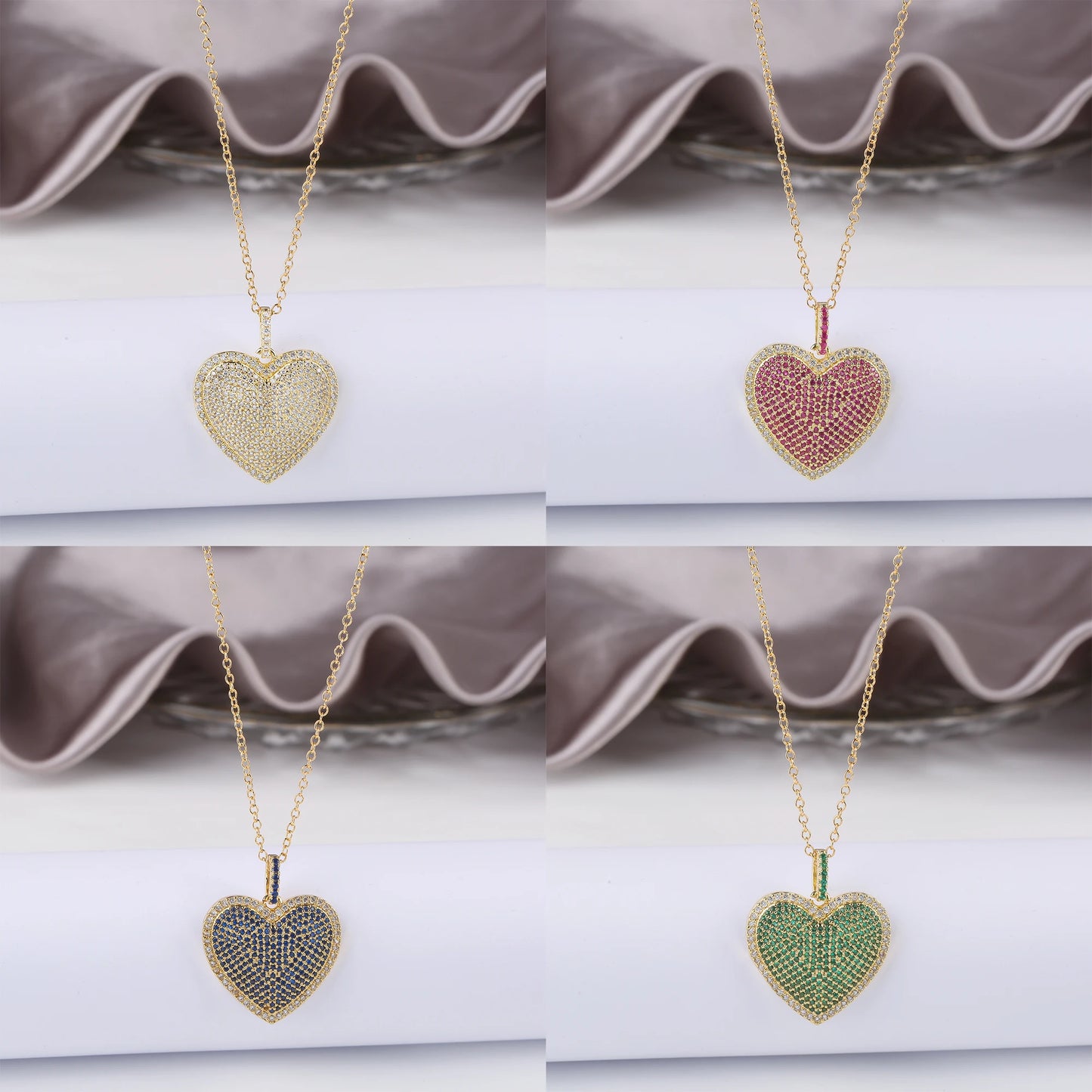 4 Colours Shiny Cubic Zirconia Heart Shape Pendant Necklace Romantic for Woman Girl Party Anniversary Jewellery Gift Accessory