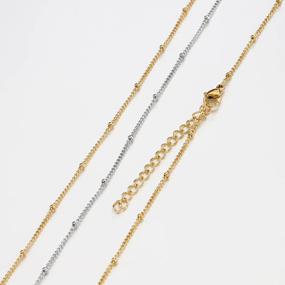 10pcs 5pcs Stainless Steel Bead Chain Necklace Chains for DIY Jewelry Making Findings 45cm+5cm Chain with Lobster Clasps No Fade