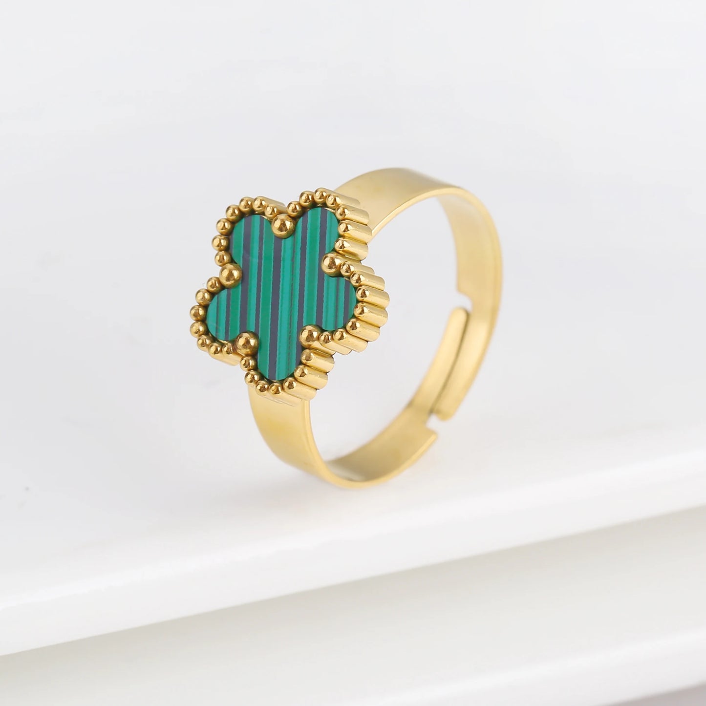 Adjustable Stainless Steel five-leaf Flower Opening Ring Fashion Women Plum Blossom Finger Jewelry Classic Party Gift Clover