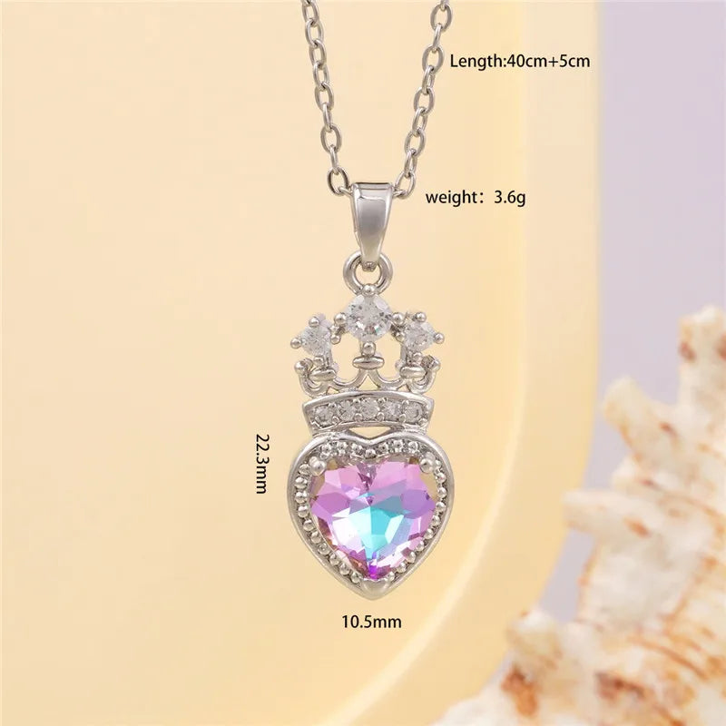 High Grade Crown Heart Zircon Pendant Necklace Stainless Steel Chains Geometric Choker Jewelry Party Gifts For Women Girls