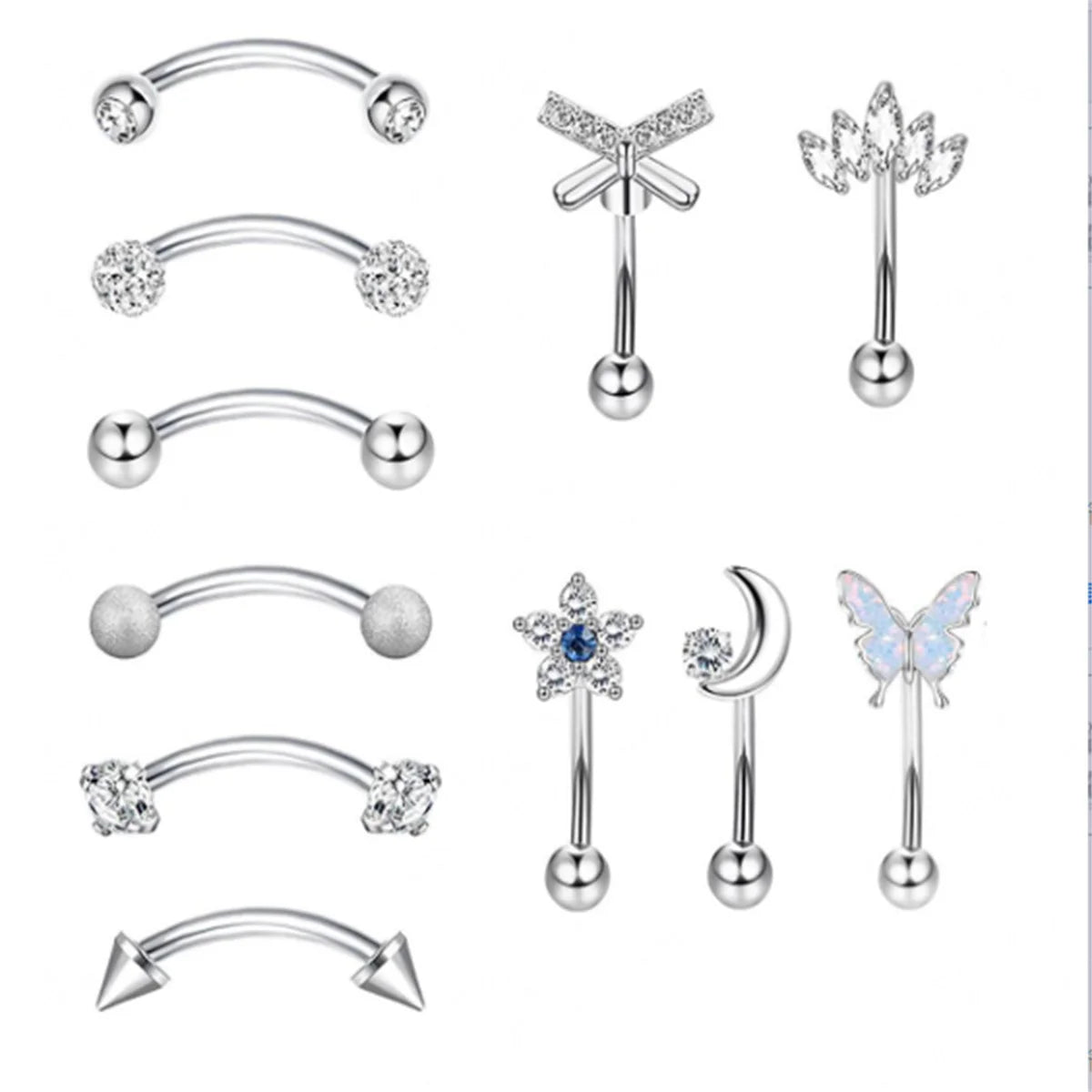 11Pcs Hypoallergenic Stainless Steel Rook Piercing Jewelry Set,Eyebrow Rings Cartilage Daith Tragus Helix Piercing Jewelry