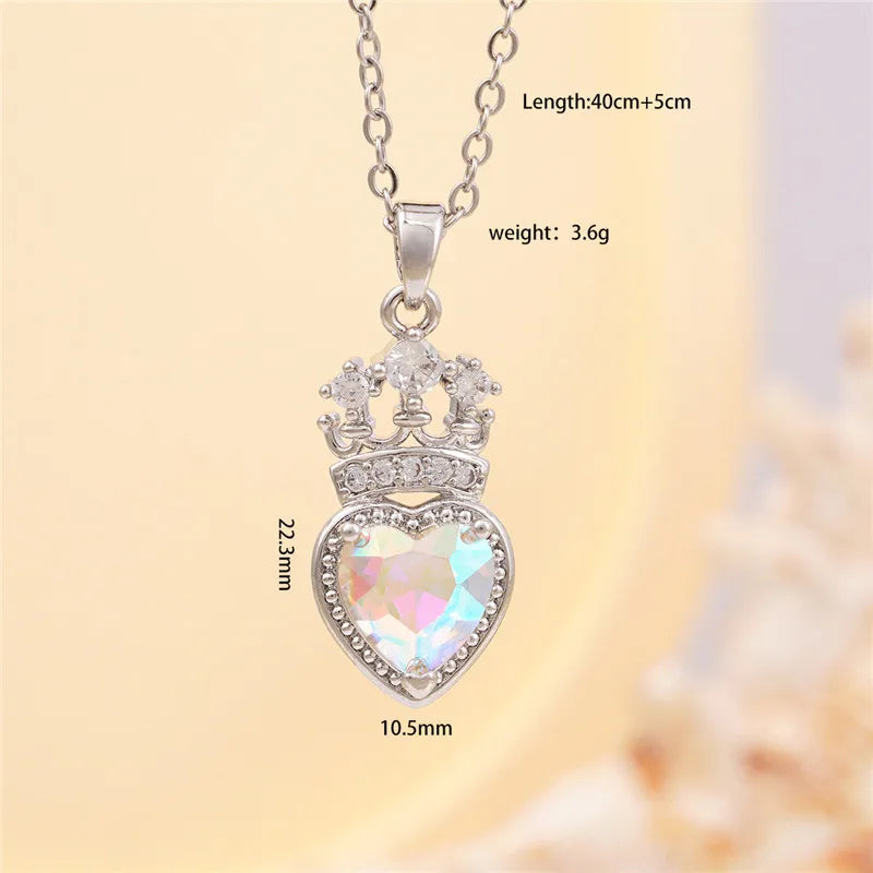 High Grade Crown Heart Zircon Pendant Necklace Stainless Steel Chains Geometric Choker Jewelry Party Gifts For Women Girls
