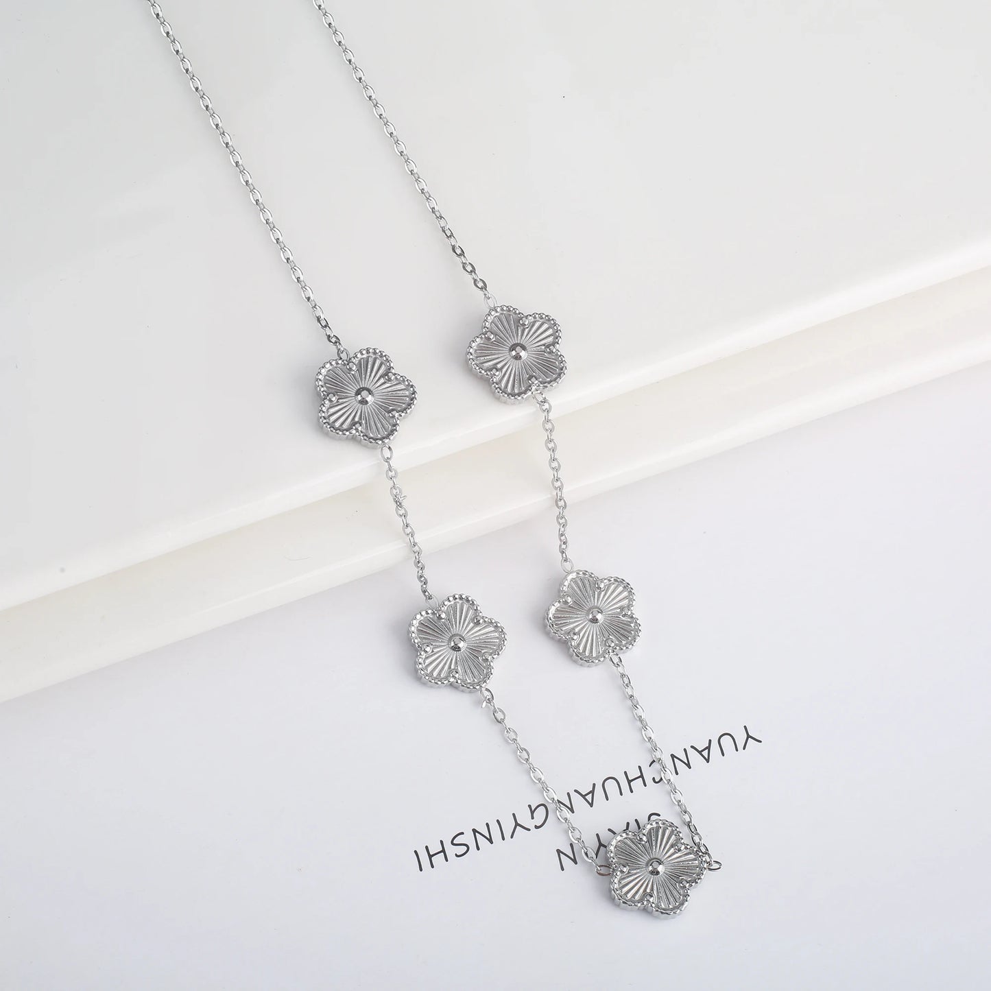 Waterproof Clover five-leaf flower Metal Laser Stainless Steel Jewelry Set Classic for Woman Luxury Party Jewelry Daily Wear