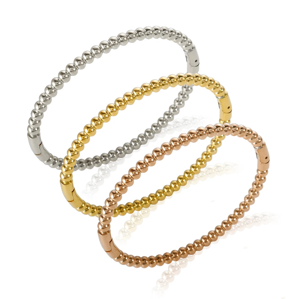 Trendy Round Ball Beaded Bracelets Bangles High Quality Stainless Steel Twist Balls Dots Bead Bangle for Women Jewelry Wholesale