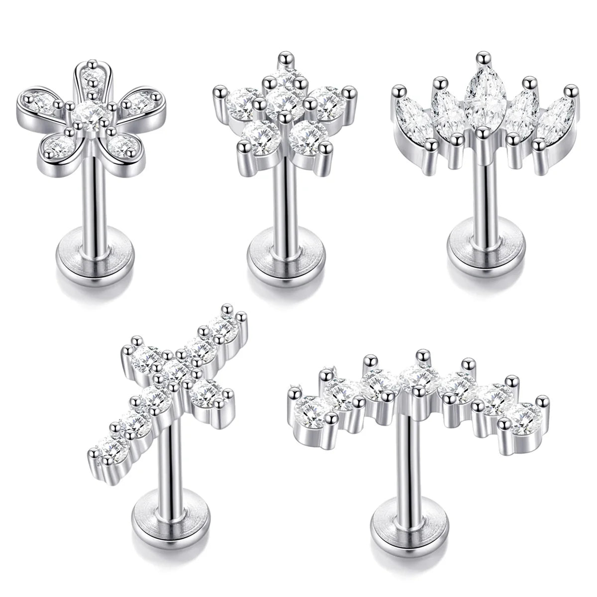 1/5Pcs 316L Stainless Steel Delicate Flower Tragus Cartilage Stud Earring,Internally Threade Daith Helix Ear Piercing Jewelry