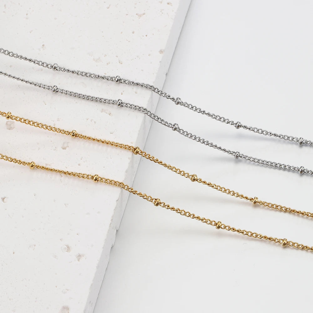 10pcs 5pcs Stainless Steel Bead Chain Necklace Chains for DIY Jewelry Making Findings 45cm+5cm Chain with Lobster Clasps No Fade