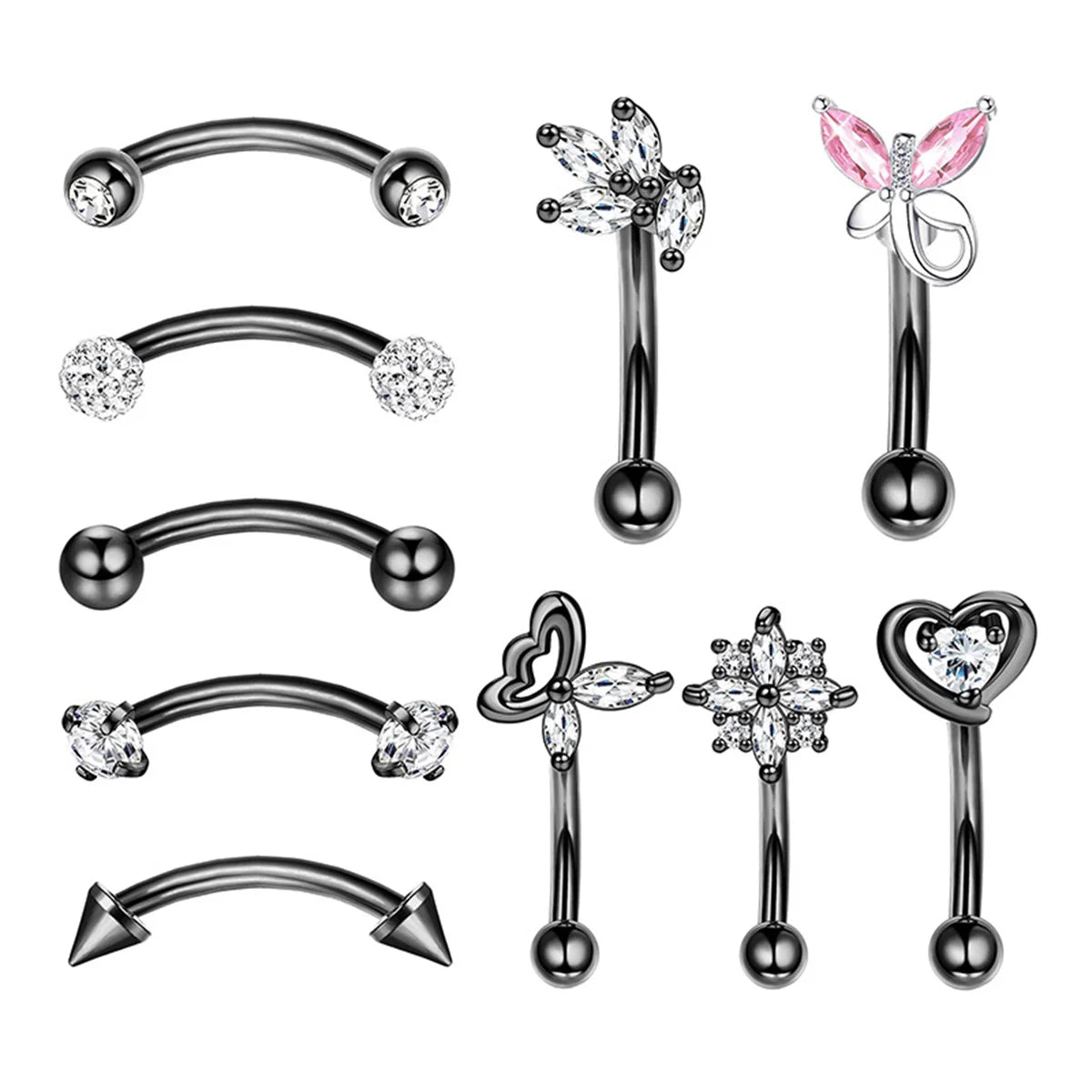 10Pcs 316L Stainless Steel Cubic Zirconia Heart Rooking Eyebrow Rings Set,Daith Cartilage Conch Rook Eyebrow Piercing Jewelry