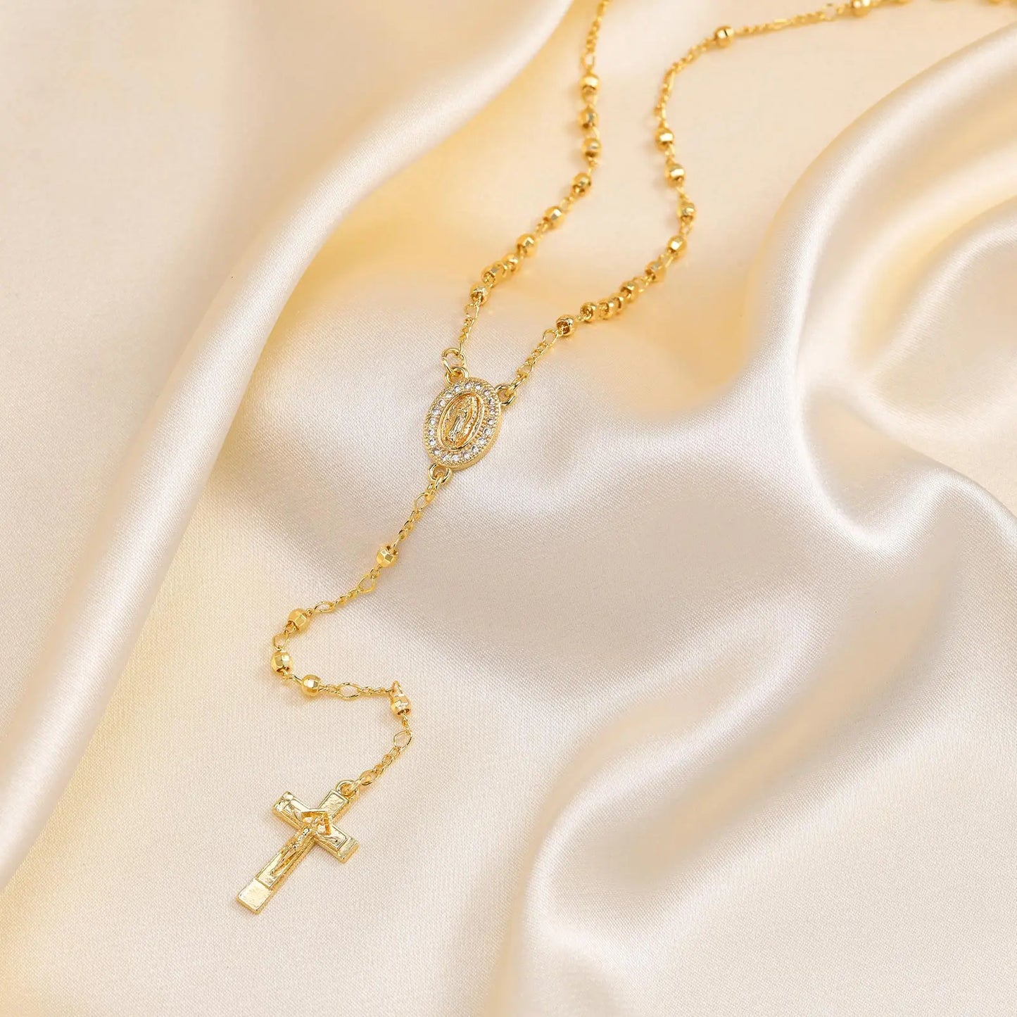 Y-Shaped Religious Virgin Mary Beaded Necklace for Women, Holy Rosary Cross Jesus Pendant Necklace,Christianity Prayer Jewelry