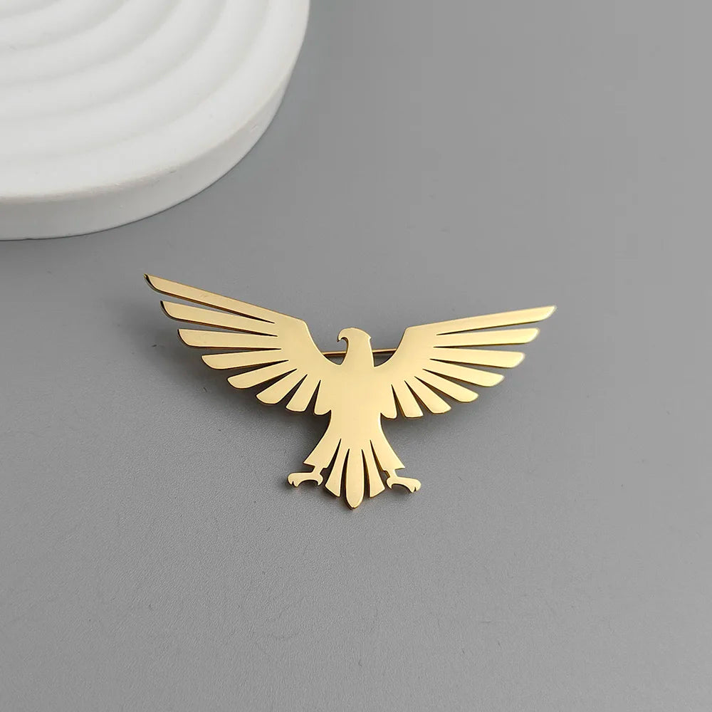 Fashion punk style hollow eagle stainless steel gold-plated 18K brooch, black suit accessories, wedding matching set