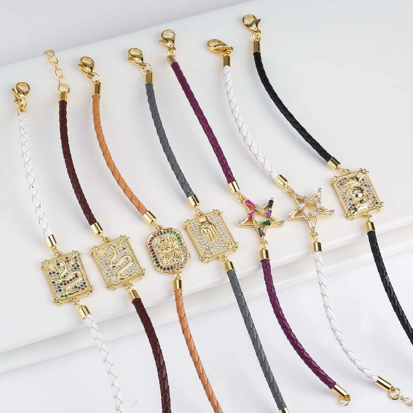 Personalized Square Geometric Star Zirconia Leather Braided Adjustable Bracelet Temperament for Women Party Jewelry Couple Gift